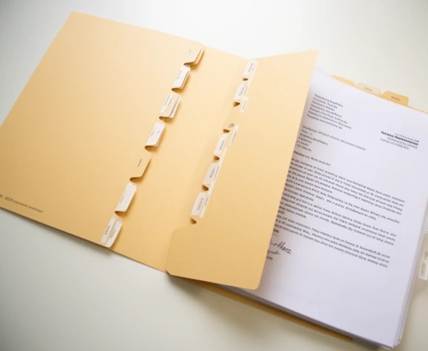 Case folder with tabbed dividers and printed correspondence