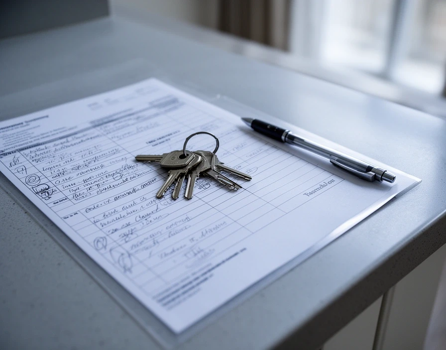 House keys and a signed inventory on a kitchen worktop